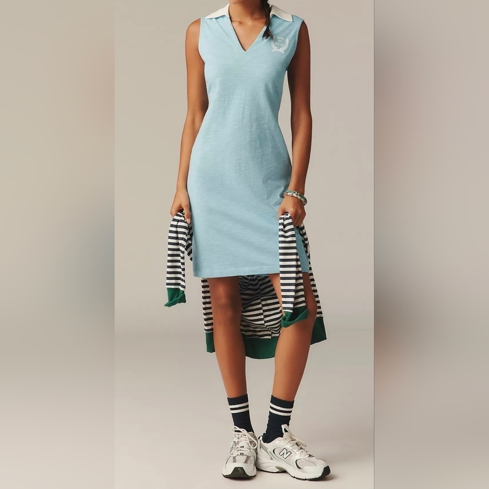 Sundry x Anthropologie Sleeveless Polo Mini Dress in Chambray Blue, Size Small - Picture 8 of 13
